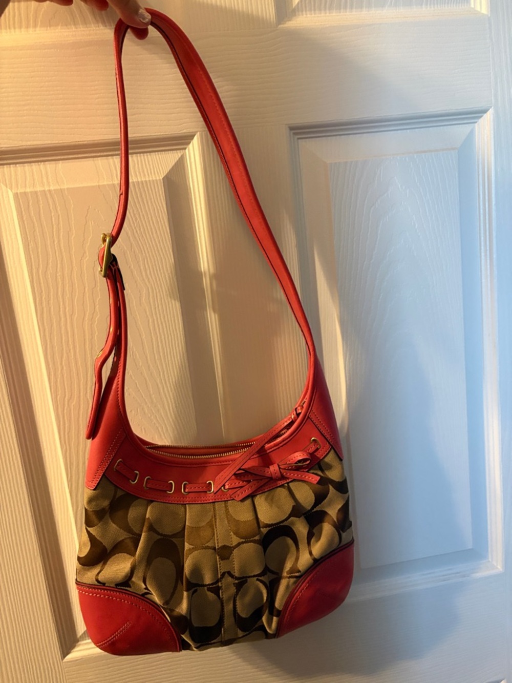 Coach Brown Signature Canvas Hobo with Pink Trim - Picture 6 of 6